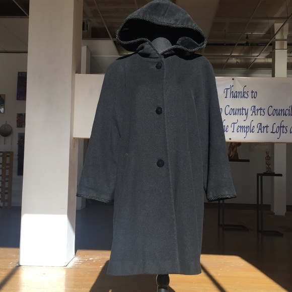 Vintage Jackets & Blazers - Black wool hooded coat lined in velvet